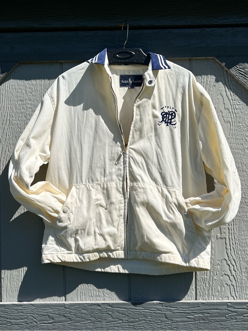 Vintage Ralph Lauren Bayport Jacket Cream Navy Crest Small